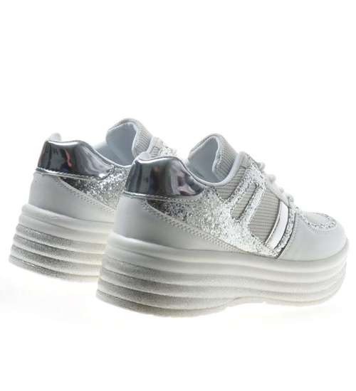 Sportowe damskie buty na platformie Białe /G2-3 8337 S213/