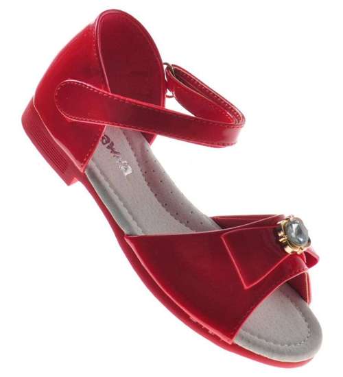 Dziewczęce sandały z kokardą Czerwone /C5-1 8608 S193/