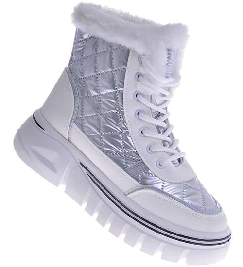 Zimowe buty damskie na platformie Silver /B3-2 10428 S793/