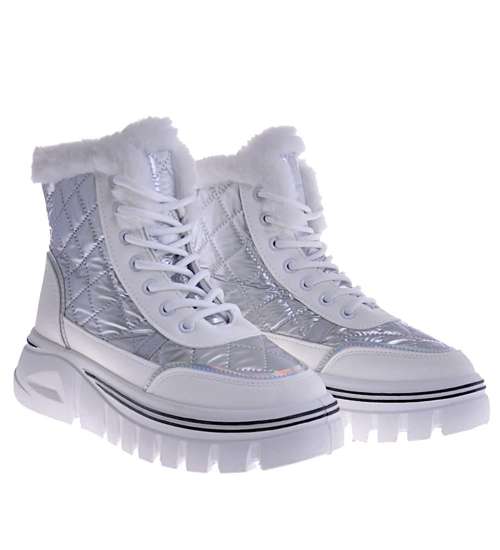 Zimowe buty damskie na platformie Silver /B3-2 10428 S793/