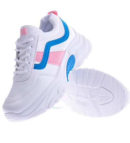 Wiązane sportowe buty damskie białe  /F2-3 12519 T292/