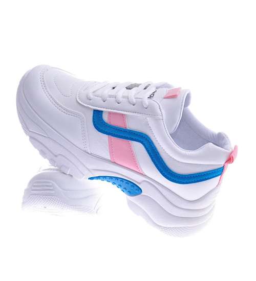 Wiązane sportowe buty damskie białe  /F2-3 12519 T292/