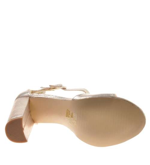 Błyszczące damskie sandały na słupku Gold /D5-2 8791 A313/