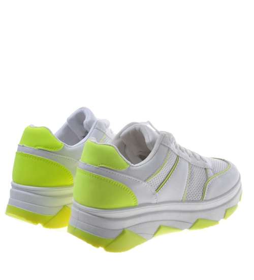 Sportowe białe buty z neonowymi dodatkami /G9-2 9619 S286/