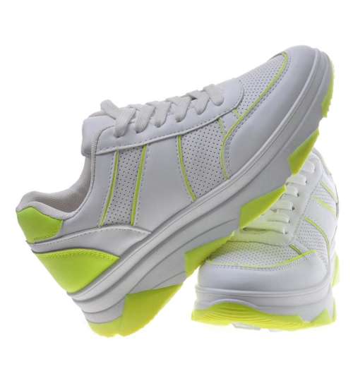Sportowe białe buty z neonowymi dodatkami /G9-2 9619 S286/