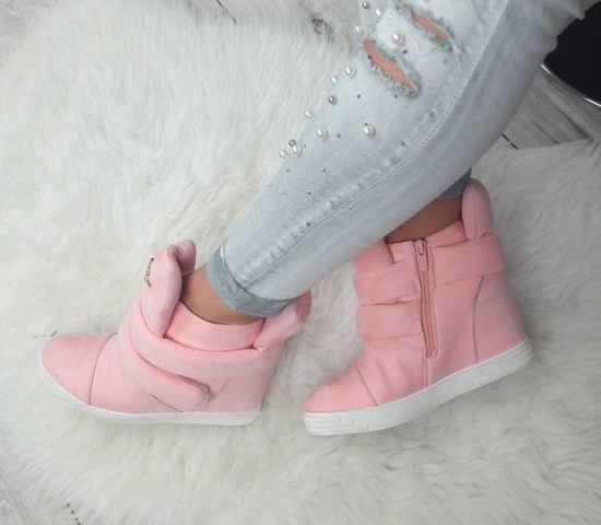 Sneakersy na koturnie Olivia /E5-3 Ae143 t528/ Różowe