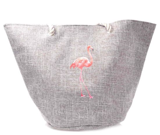 Shopper Bag- duża torba na zakupy z flamingiem SZARA /HT20 S494/