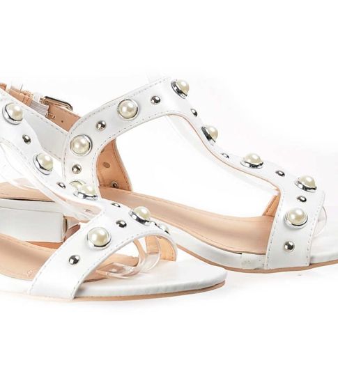 Białe sandały damskie z cyrkoniami /B1-2 2027 S145/