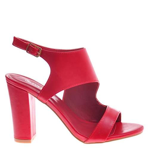 Kobiece czerwone sandały na słupku /D8-2 12200 T390/