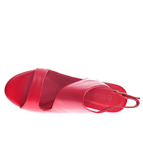 Kobiece czerwone sandały na słupku /D8-2 12200 T390/