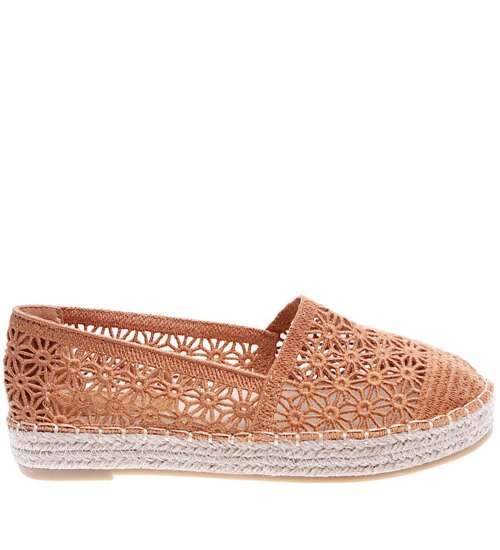 Ażurowe damskie espadryle na platformie Camel /C1-3 15749 T188/