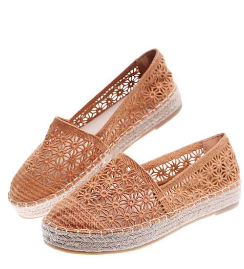 Ażurowe damskie espadryle na platformie Camel /C1-3 15749 T188/