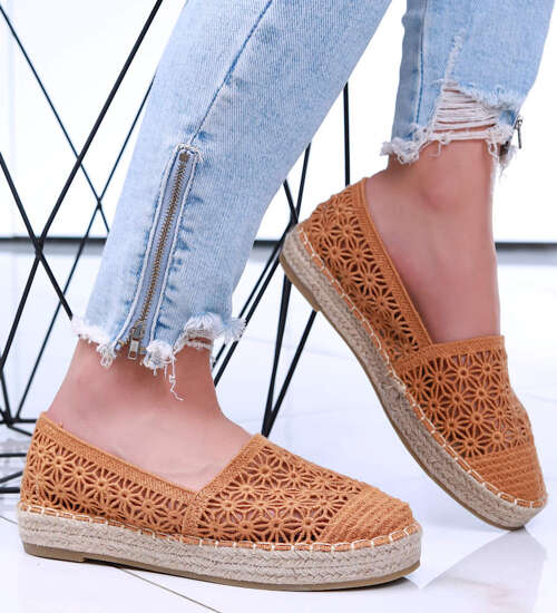 Ażurowe damskie espadryle na platformie Camel /C1-3 15749 T188/