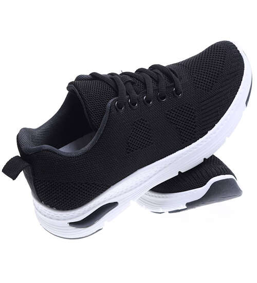 Czarne sznurowane buty sportowe damskie /F5-3 15819 T297/