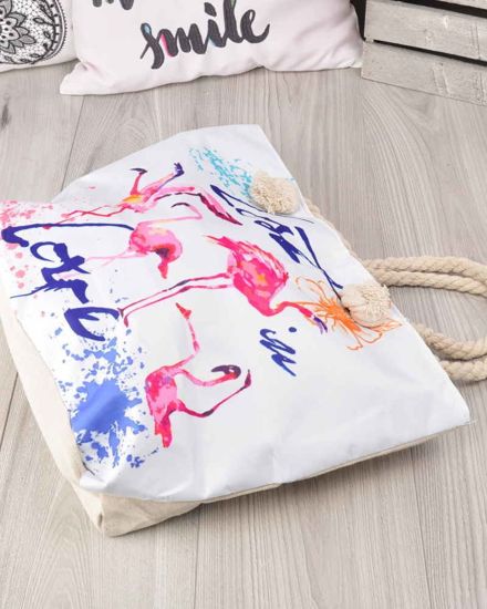 Płócienna torba na zakupy- kolorowe flamingi /HT55 S196/