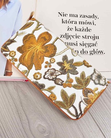 Funkcjonalny portfel damski z kwiatami BIAŁY Z KHAKI /P010 S190/