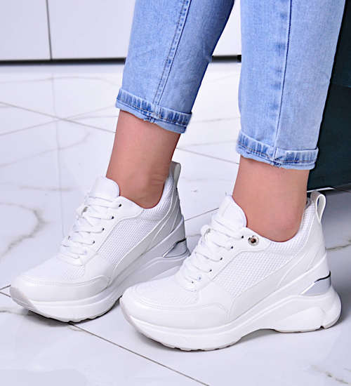 Białe trampki sneakersy na koturnie /A7-2 10730 S431/
