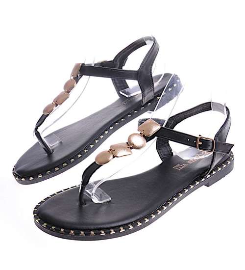 Czarne sandały japonki na płaskim obcasie /C2-3 12016 T495/