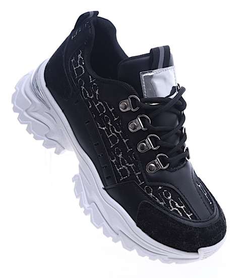 Wiązane sportowe buty damskie czarne /A3-2 13923 T392/