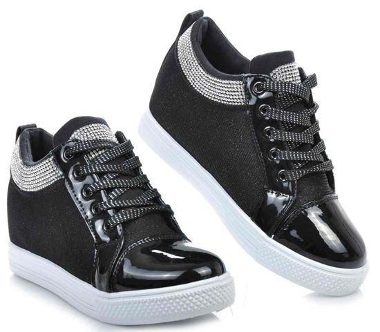 Czarne sneakersy na średnim koturnie /G4-2 1471 S293/