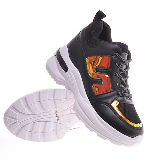 Wiązane czarne sneakersy na koturnie /G5-1 11449 W295/