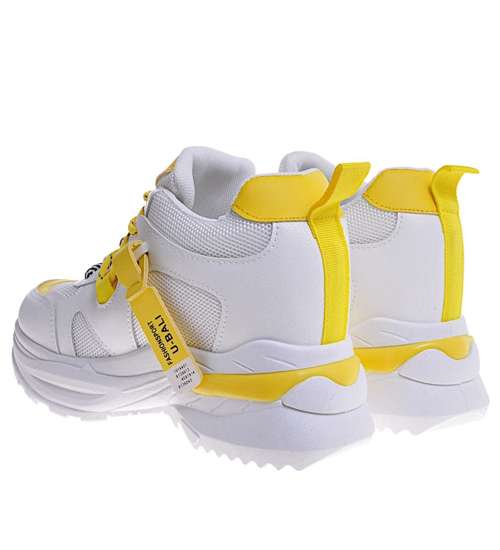 Damskie sneakersy na ukrytym koturnie Yellow /B3-3 10578 W381/