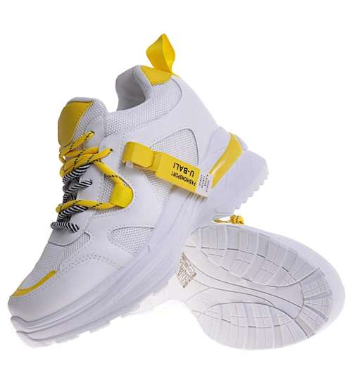 Damskie sneakersy na ukrytym koturnie Yellow /B3-3 10578 W381/