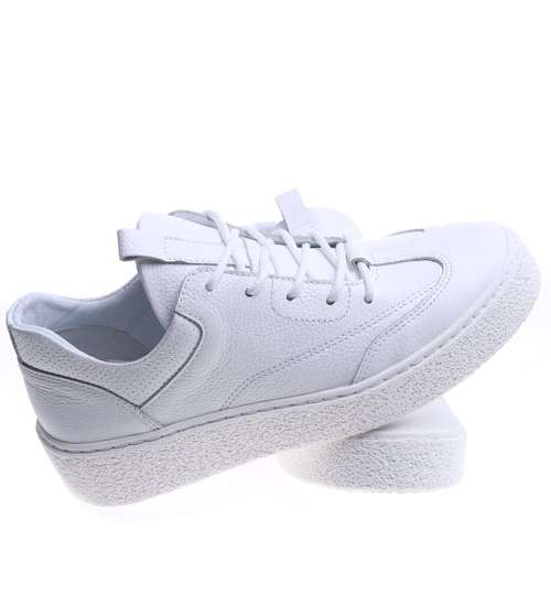 Skórzane damskie buty sportowe Białe /E9-3 13694 N0197/