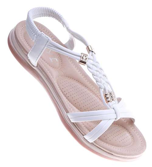 Wsuwane białe sandały na płaskim obcasie /F8-2 14041 T398/