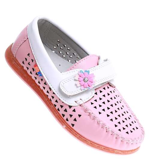Różowe ażurowe buty dziewczęce na rzepy /F4-2 16017 T078/