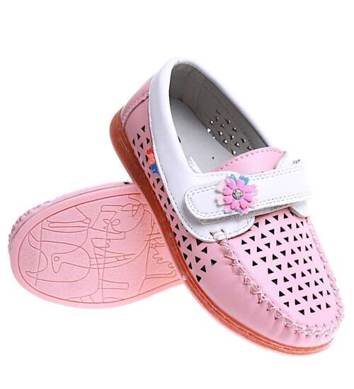 Różowe ażurowe buty dziewczęce na rzepy /F4-2 16017 T078/