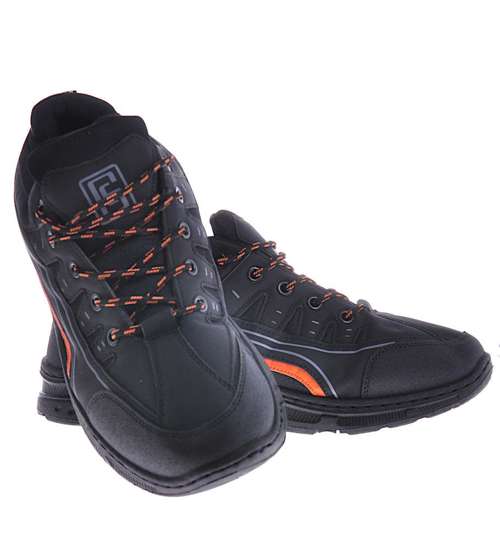 Sznurowane męskie buty trekkingowe Czarne /E9-1 10395 S491/