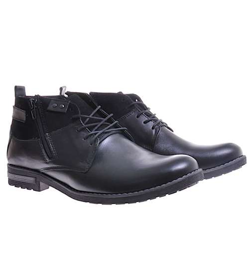 Zimowe męskie buty sztyblety ze skóry naturalnej Czarne /H7-3 10816 R147/
