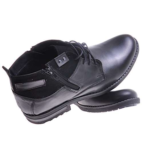 Zimowe męskie buty sztyblety ze skóry naturalnej Czarne /H7-3 10816 R147/