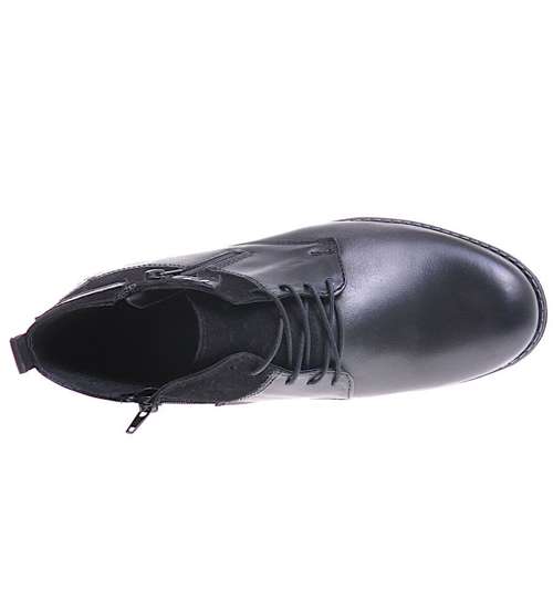 Zimowe męskie buty sztyblety ze skóry naturalnej Czarne /H-3 10816 R147/