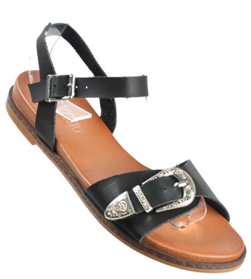 Płaskie sandały z klamerką CZARNE /B5-3 2059 S197/