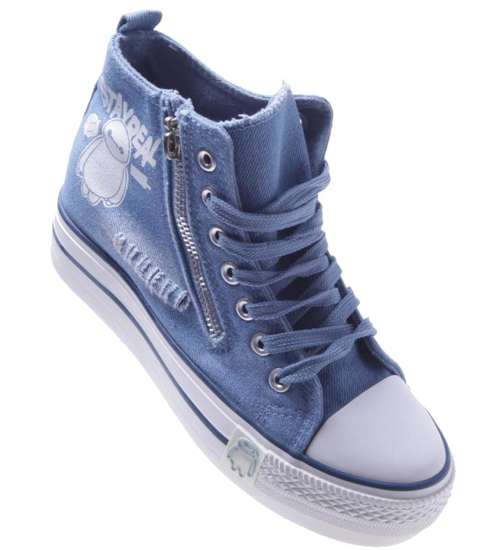 Casualowe trampki sneakersy na koturnie Niebieskie /F7-3 7304 S193/