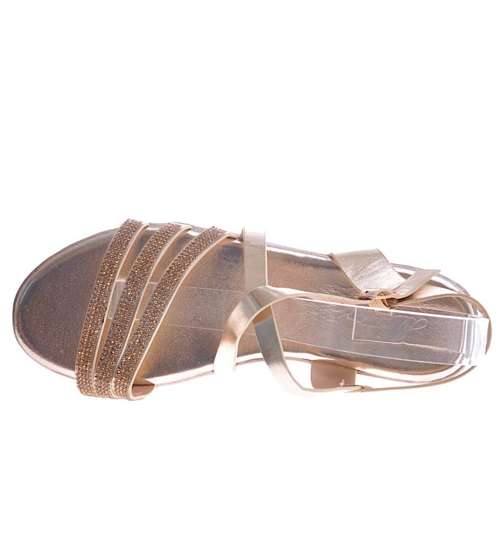 Złote sandały na płaskim obcasie /G11-3 11960 T290/