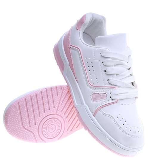 Biało różowe damskie buty sportowe /C7-2 14005 S372/