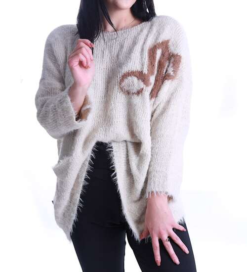 Oversizowy beżowy damski sweter Minouu /H UB716 L109/