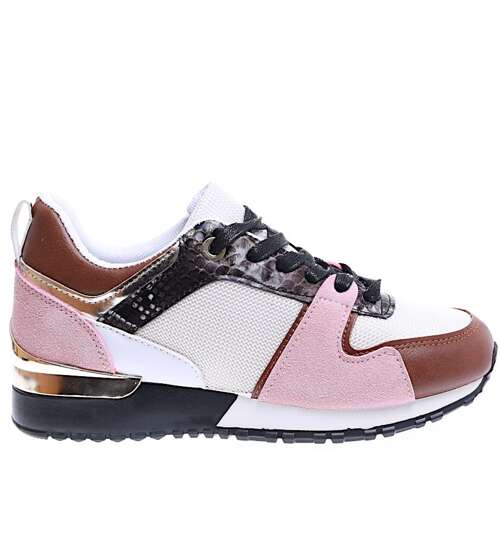 Sznurowane biało różowe buty sportowe /D9-3 15773 T283/