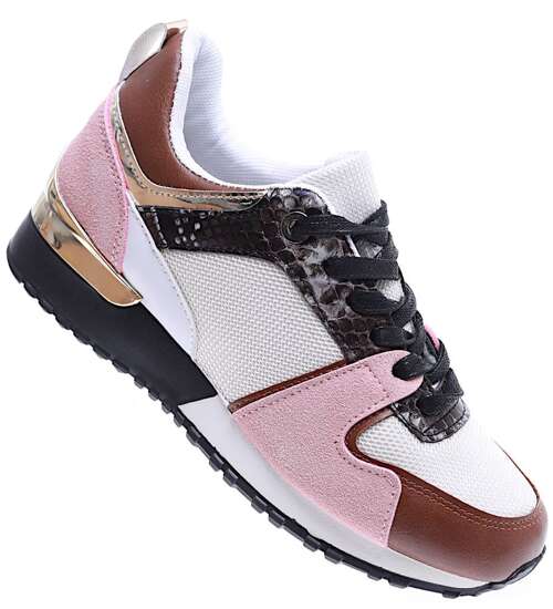 Sznurowane biało różowe buty sportowe /D9-3 15773 T283/