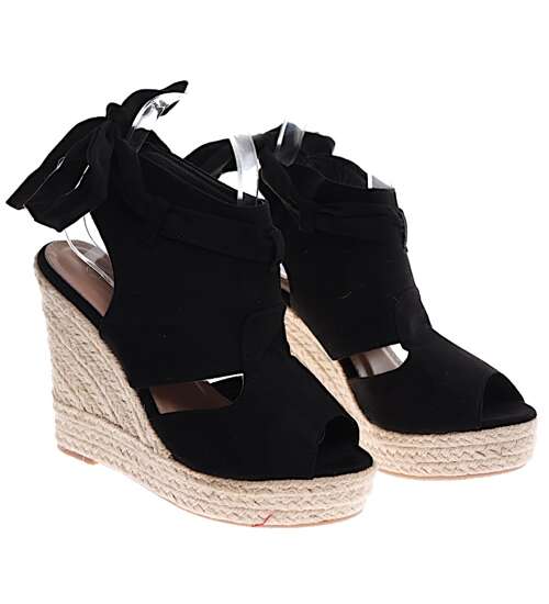 Czarne sandały espadryle na koturnie i platformie /E5-3 16397 G231/