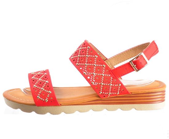 Czerwone sandały na płaskim obcasie /B7-3 2026 S291/