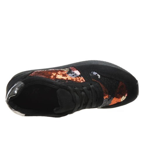 Czarne buty sportowe z kolorową aplikacją /X2-5 4562 S174/