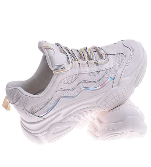 Beżowe damskie sneakersy sznurowane /D8-2 10470 S295/ 