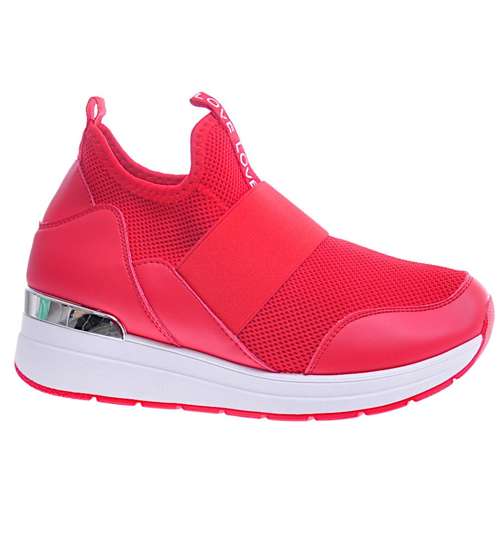 Czerwone Trampki sneakersy na koturnie /A6-3 11285 T396/