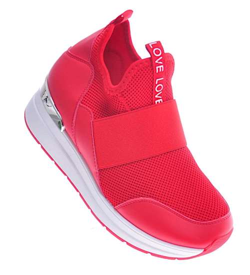 Czerwone Trampki sneakersy na koturnie /A6-3 11285 T396/