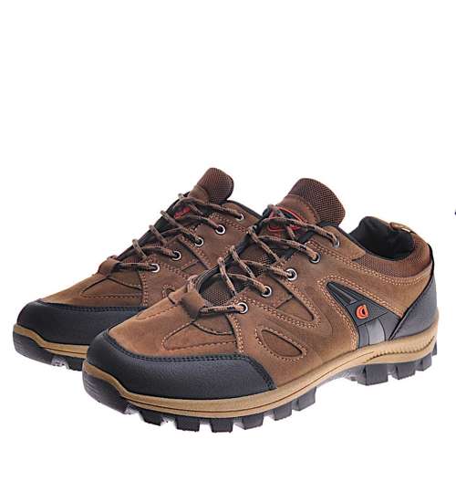 Sznurowane męskie buty trekkingowe camelowe /A4-1 12291 T494/