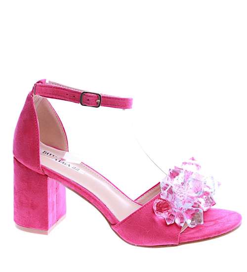 Przepiękne różowe sandały na grubym obcasie /D6-2 14203 S695/